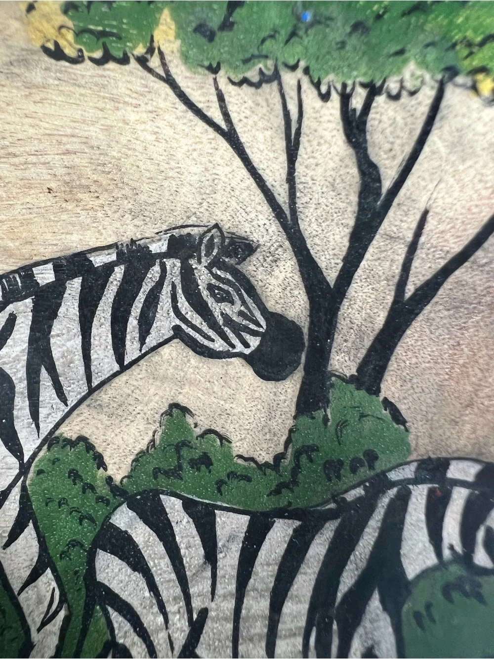Hand-Painted Zebra 5” Wooden Bowl— Black, Green, Tan